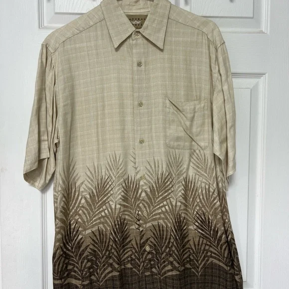 Tropical Beige and Brown Palm Print Shirt - Picture 6 of 7